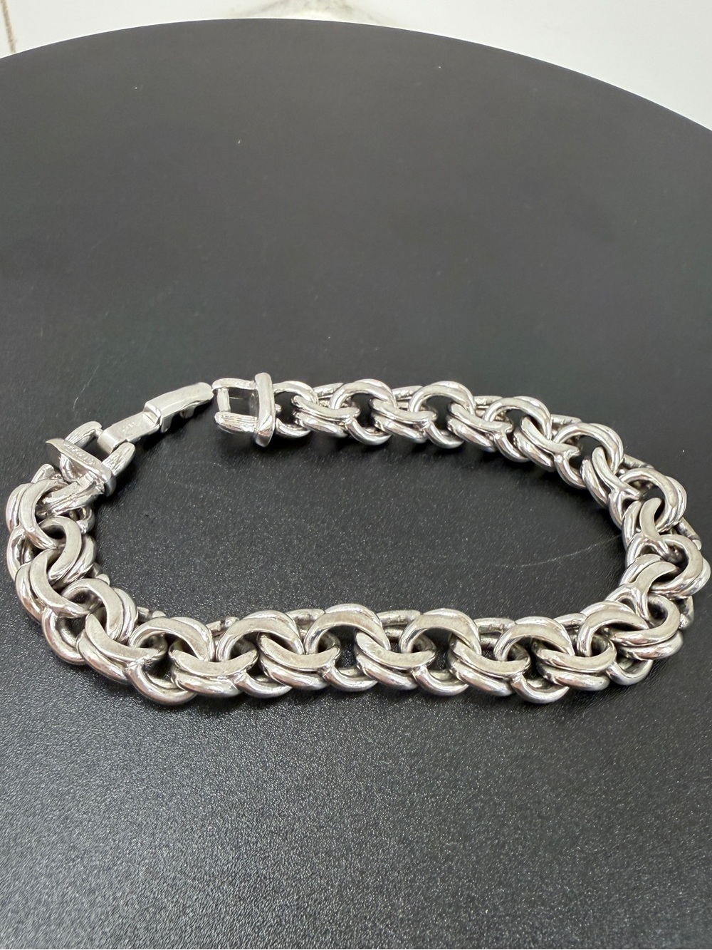 Vintage Monet Silver Tone Chunky Double Link Bracelet 7" - Picture 3 of 5